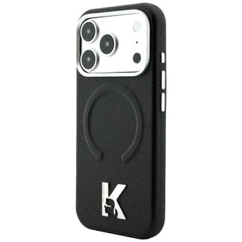 Калъф за телефон за iPhone 18 Pro Max / iPhone 17 Pro Max Grained Leather Embossed Ring MagSafe (KLHMP18X6PWBKECK) - Karl Lagerfeld - Черен
