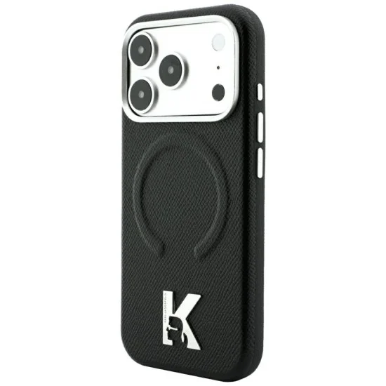 Калъф за телефон за iPhone 18 Pro Max / iPhone 17 Pro Max Grained Leather Embossed Ring MagSafe (KLHMP18X6PWBKECK) - Karl Lagerfeld - Черен