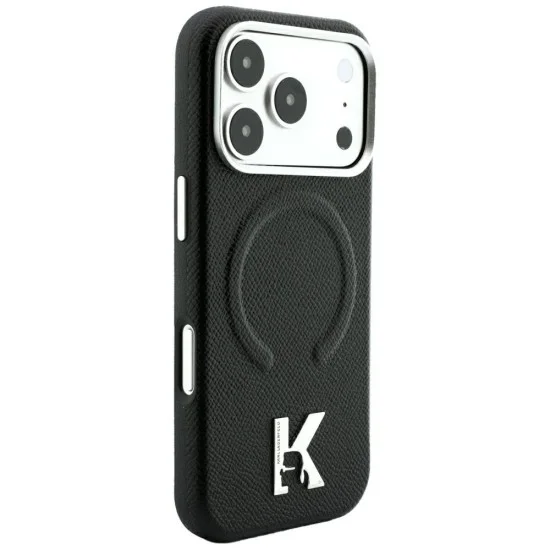 Калъф за телефон за iPhone 18 Pro Max / iPhone 17 Pro Max Grained Leather Embossed Ring MagSafe (KLHMP18X6PWBKECK) - Karl Lagerfeld - Черен