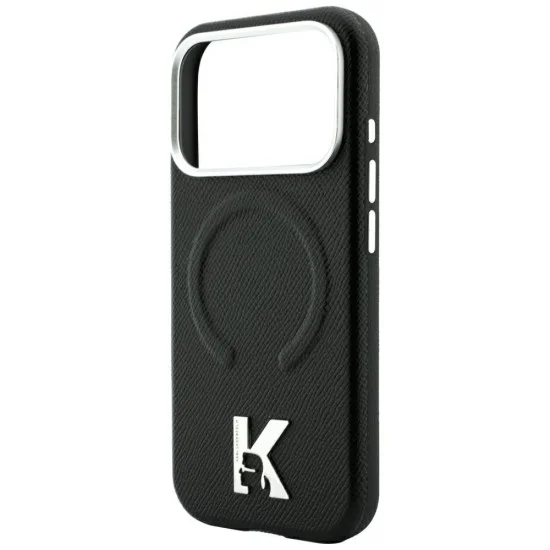 Калъф за телефон за iPhone 18 Pro Max / iPhone 17 Pro Max Grained Leather Embossed Ring MagSafe (KLHMP18X6PWBKECK) - Karl Lagerfeld - Черен