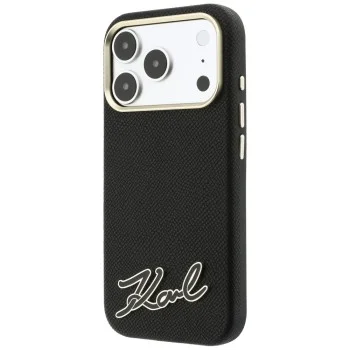 Калъф за телефон за iPhone 18 Pro Max / iPhone 17 Pro Max Grained Leather Resin Sign Logo MagSafe (KLHMP18X6PWKSRSK) - Karl Lagerfeld - Черен