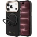 Калъф за телефон за iPhone 18 Pro Max / iPhone 17 Pro Max Grained Leather Ring Stand 360 Classic MagSafe (GUHMP18X6PSGRSCLK) - Guess - Черен