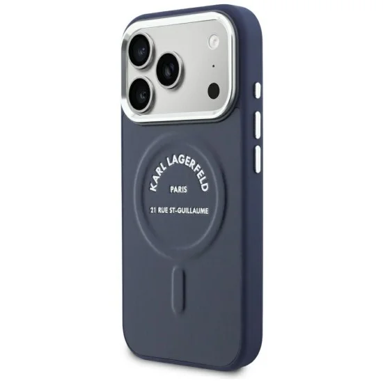 Калъф за телефон за iPhone 18 Pro Max / iPhone 17 Pro Max Leather Embossed Open Ring Karl MagSafe (KLHMP18XPSKRSGEB) - Karl Lagerfeld - Син