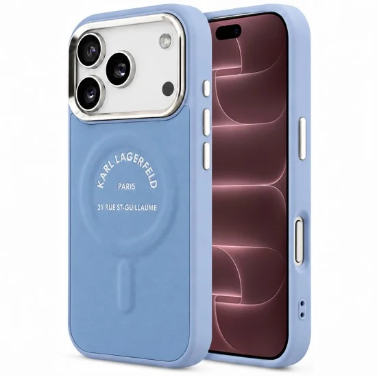 Калъф за телефон за iPhone 18 Pro Max / iPhone 17 Pro Max Leather Embossed Open Ring Karl MagSafe (KLHMP18XPSKRSGEB) - Karl Lagerfeld - Син