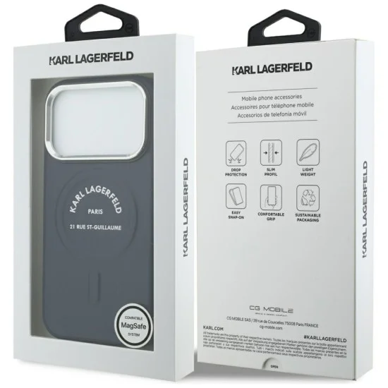 Калъф за телефон за iPhone 18 Pro Max / iPhone 17 Pro Max Leather Embossed Open Ring Karl MagSafe (KLHMP18XPSKRSGEB) - Karl Lagerfeld - Син