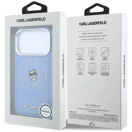 Калъф за телефон за iPhone 18 Pro Max / iPhone 17 Pro Max Leather Point & C Sketch MagSafe (KLHMP18X6PCCPRB) - Karl Lagerfeld - Светлосин