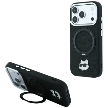 Калъф за телефон за iPhone 18 Pro Max / iPhone 17 Pro Max Leather Ring Stand 360 C Pin MagSafe (KLHMP18XPSRSCHHK) - Karl Lagerfeld - Черен