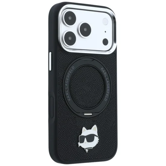 Калъф за телефон за iPhone 18 Pro Max / iPhone 17 Pro Max Leather Ring Stand 360 C Pin MagSafe (KLHMP18XPSRSCHHK) - Karl Lagerfeld - Черен