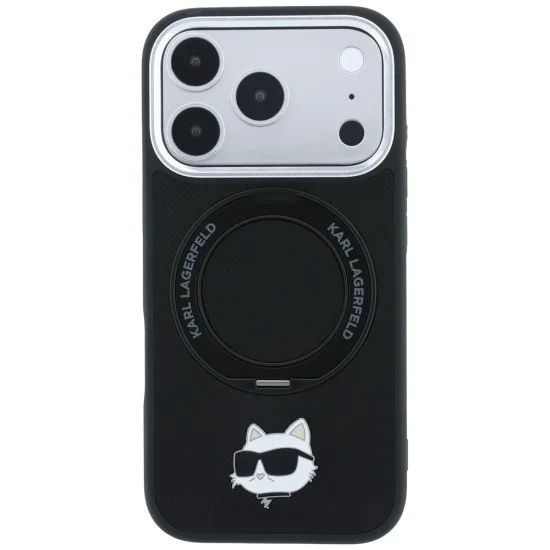 Калъф за телефон за iPhone 18 Pro Max / iPhone 17 Pro Max Leather Ring Stand 360 C Pin MagSafe (KLHMP18XPSRSCHHK) - Karl Lagerfeld - Черен
