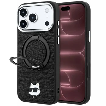 Калъф за телефон за iPhone 18 Pro Max / iPhone 17 Pro Max Leather Ring Stand 360 C Pin MagSafe (KLHMP18XPSRSCHHK) - Karl Lagerfeld - Черен