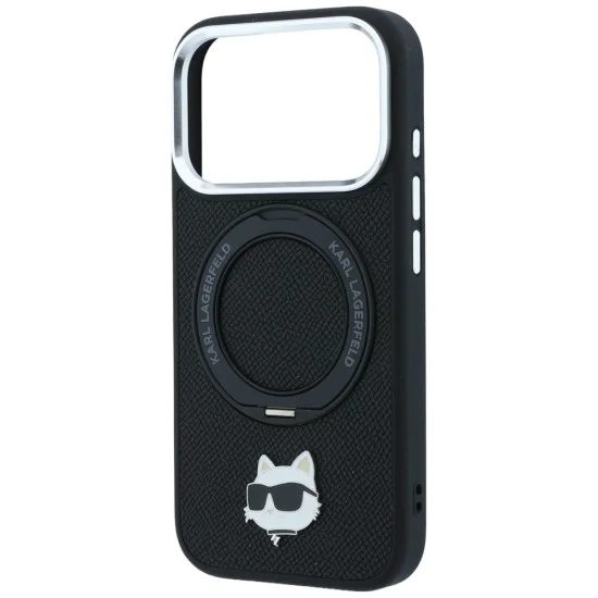 Калъф за телефон за iPhone 18 Pro Max / iPhone 17 Pro Max Leather Ring Stand 360 C Pin MagSafe (KLHMP18XPSRSCHHK) - Karl Lagerfeld - Черен