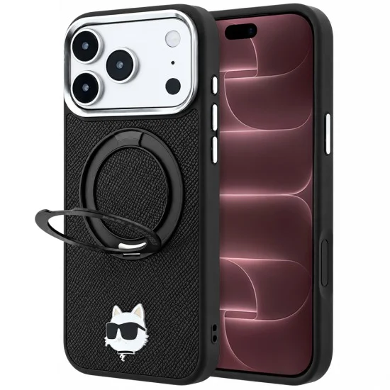 Калъф за телефон за iPhone 18 Pro Max / iPhone 17 Pro Max Leather Ring Stand 360 C Pin MagSafe (KLHMP18XPSRSCHHK) - Karl Lagerfeld - Черен