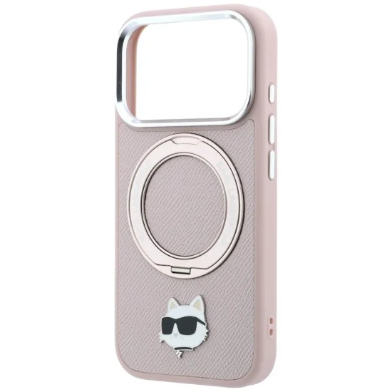 Калъф за телефон за iPhone 18 Pro Max / iPhone 17 Pro Max Leather Ring Stand 360 C Pin MagSafe (KLHMP18XPSRSCHHP) - Karl Lagerfeld - Розов
