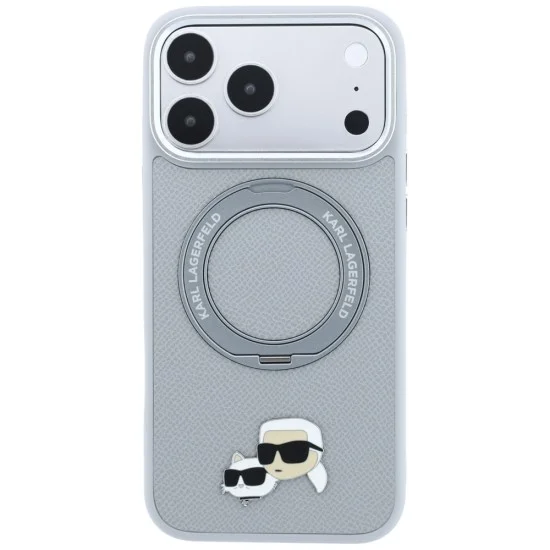 Калъф за телефон за iPhone 18 Pro Max / iPhone 17 Pro Max Leather Ring Stand 360 KC Pin MagSafe (KLHMP18XPSRSKCHG) - Karl Lagerfeld - Сив