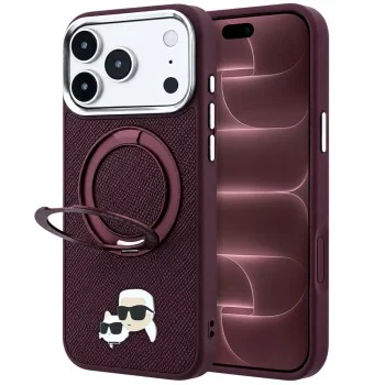 Калъф за телефон за iPhone 18 Pro Max / iPhone 17 Pro Max Leather Ring Stand 360 KC Pin MagSafe (KLHMP18XPSRSKCHR) - Karl Lagerfeld - Бордо