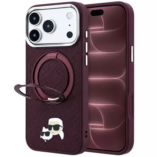 Калъф за телефон за iPhone 18 Pro Max / iPhone 17 Pro Max Leather Ring Stand 360 KC Pin MagSafe (KLHMP18XPSRSKCHR) - Karl Lagerfeld - Бордо