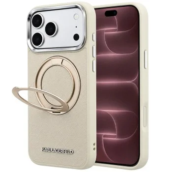 Калъф за телефон за iPhone 18 Pro Max / iPhone 17 Pro Max Ring Stand 360 Saffiano MagSafe (KLHMP18X6PSARSKME) - Karl Lagerfeld - Бежов