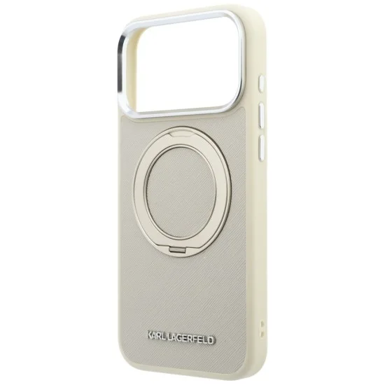 Калъф за телефон за iPhone 18 Pro Max / iPhone 17 Pro Max Ring Stand 360 Saffiano MagSafe (KLHMP18X6PSARSKME) - Karl Lagerfeld - Бежов