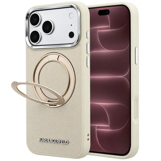 Калъф за телефон за iPhone 18 Pro Max / iPhone 17 Pro Max Ring Stand 360 Saffiano MagSafe (KLHMP18X6PSARSKME) - Karl Lagerfeld - Бежов