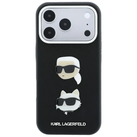 Калъф за телефон за iPhone 18 Pro Max / iPhone 17 Pro Max Saffiano K&C Heads Pins Logo Crossbody (KLHCP18XPSWFDHPSK) - Karl Lagerfeld - Черен