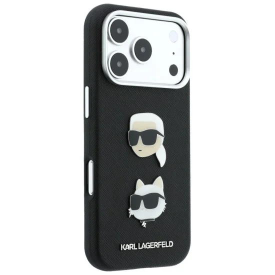 Калъф за телефон за iPhone 18 Pro Max / iPhone 17 Pro Max Saffiano K&C Heads Pins Logo Crossbody (KLHCP18XPSWFDHPSK) - Karl Lagerfeld - Черен