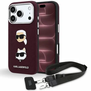 Калъф за телефон за iPhone 18 Pro Max / iPhone 17 Pro Max Saffiano K&C Heads Pins Logo Crossbody (KLHCP18XPSWFDHPSR) - Karl Lagerfeld - Бордо