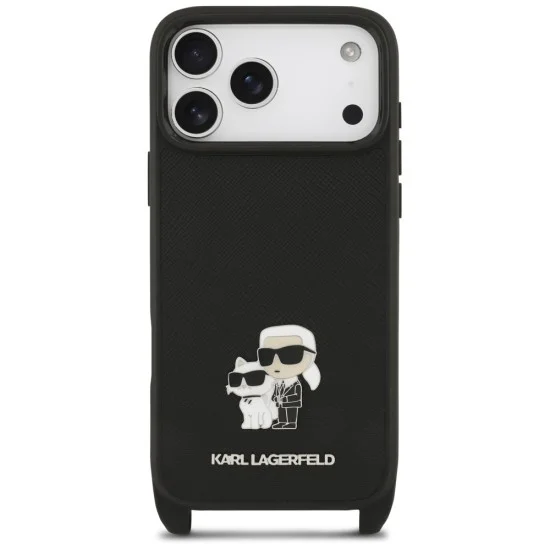 Калъф за телефон за iPhone 18 Pro Max / iPhone 17 Pro Max Saffiano K&C Metal Pin Crossbody (KLHCP18XSAKCPBK) - Karl Lagerfeld - Черен