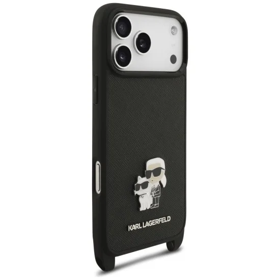Калъф за телефон за iPhone 18 Pro Max / iPhone 17 Pro Max Saffiano K&C Metal Pin Crossbody (KLHCP18XSAKCPBK) - Karl Lagerfeld - Черен