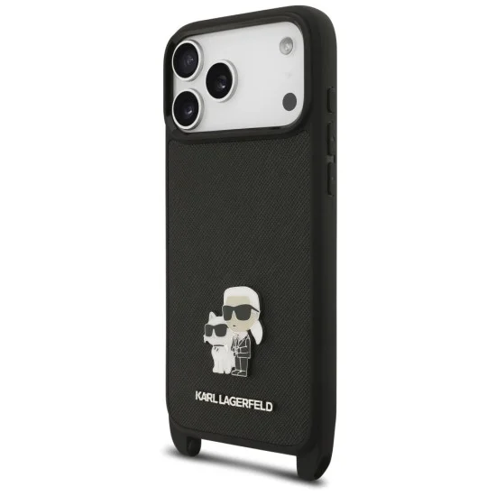 Калъф за телефон за iPhone 18 Pro Max / iPhone 17 Pro Max Saffiano K&C Metal Pin Crossbody (KLHCP18XSAKCPBK) - Karl Lagerfeld - Черен