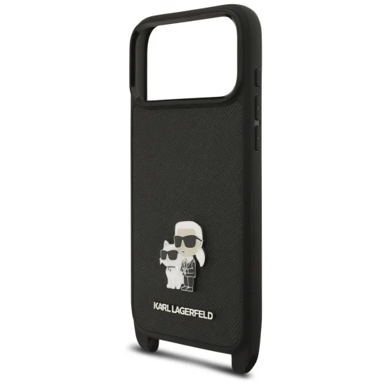 Калъф за телефон за iPhone 18 Pro Max / iPhone 17 Pro Max Saffiano K&C Metal Pin Crossbody (KLHCP18XSAKCPBK) - Karl Lagerfeld - Черен