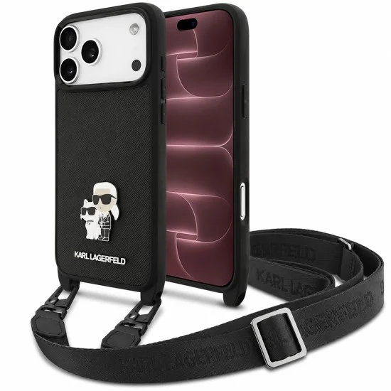 Калъф за телефон за iPhone 18 Pro Max / iPhone 17 Pro Max Saffiano K&C Metal Pin Crossbody (KLHCP18XSAKCPBK) - Karl Lagerfeld - Черен