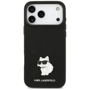 Калъф за телефон за iPhone 18 Pro Max / iPhone 17 Pro Max Silicone Choupette Metal Pin (KLHCP18XSMHCNPK) - Karl Lagerfeld - Черен