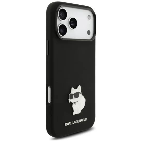 Калъф за телефон за iPhone 18 Pro Max / iPhone 17 Pro Max Silicone Choupette Metal Pin (KLHCP18XSMHCNPK) - Karl Lagerfeld - Черен