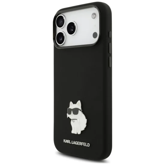 Калъф за телефон за iPhone 18 Pro Max / iPhone 17 Pro Max Silicone Choupette Metal Pin (KLHCP18XSMHCNPK) - Karl Lagerfeld - Черен