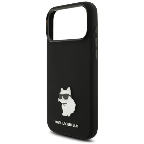 Калъф за телефон за iPhone 18 Pro Max / iPhone 17 Pro Max Silicone Choupette Metal Pin (KLHCP18XSMHCNPK) - Karl Lagerfeld - Черен