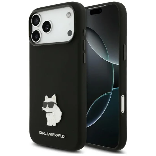 Калъф за телефон за iPhone 18 Pro Max / iPhone 17 Pro Max Silicone Choupette Metal Pin (KLHCP18XSMHCNPK) - Karl Lagerfeld - Черен