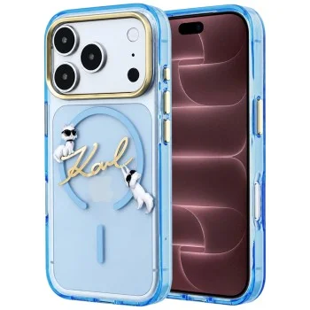 Калъф за телефон за iPhone 18 Pro Max / iPhone 17 Pro Max IML Choupette and Karl Script Logo MagSafe (KLHMP18X5HKSCAL) - Karl Lagerfeld - Светлосин