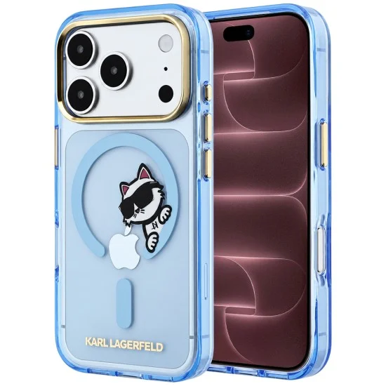 Калъф за телефон за iPhone 18 Pro Max / iPhone 17 Pro Max IML Peekaboo Print Metal Frame MagSafe (KLHMP18X6HCPSCB) - Karl Lagerfeld - Светлосин