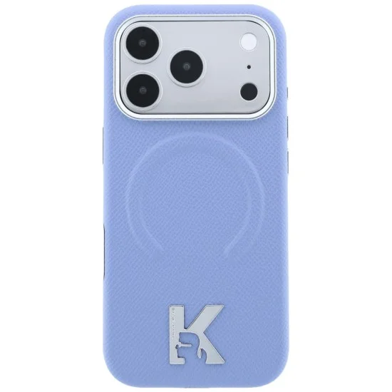 Калъф за телефон за iPhone 18 Pro / iPhone 17 Pro Grained Leather Embossed Ring MagSafe (KLHMP18L6PWBKECB) - Karl Lagerfeld - Светлосин