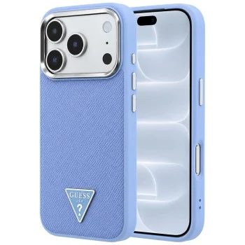 Калъф за телефон за iPhone 18 Pro / iPhone 17 Pro Grained Triangle Logo MagSafe (GUHMP18LPGSMTLSB) - Guess - Светлосин