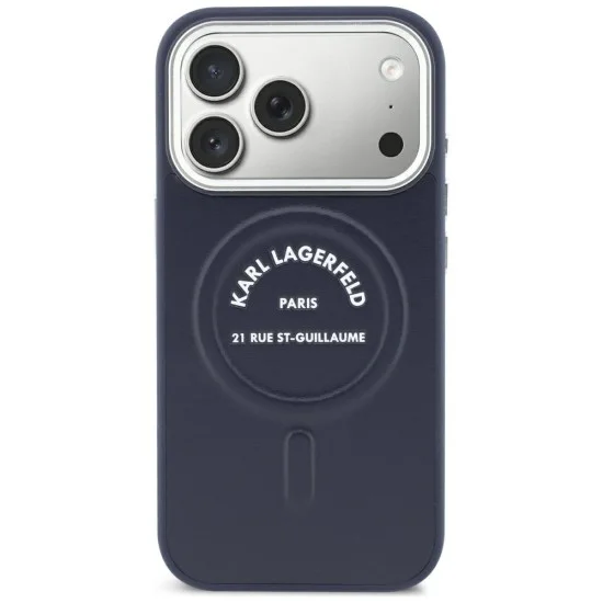Калъф за телефон за iPhone 18 Pro / iPhone 17 Pro Leather Embossed Open Ring Karl RSG Logo MagSafe (KLHMP18LPSKRSGEB) - Karl Lagerfeld - Син