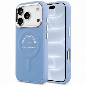 Калъф за телефон за iPhone 18 Pro / iPhone 17 Pro Leather Embossed Open Ring Karl RSG Logo MagSafe (KLHMP18LPSKRSGEB) - Karl Lagerfeld - Син