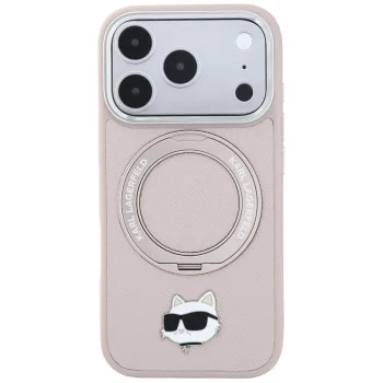 Калъф за телефон за iPhone 18 Pro / iPhone 17 Pro Leather Ring Stand 360 C Pin MagSafe (KLHMP18LPSRSCHHP) - Karl Lagerfeld - Розов