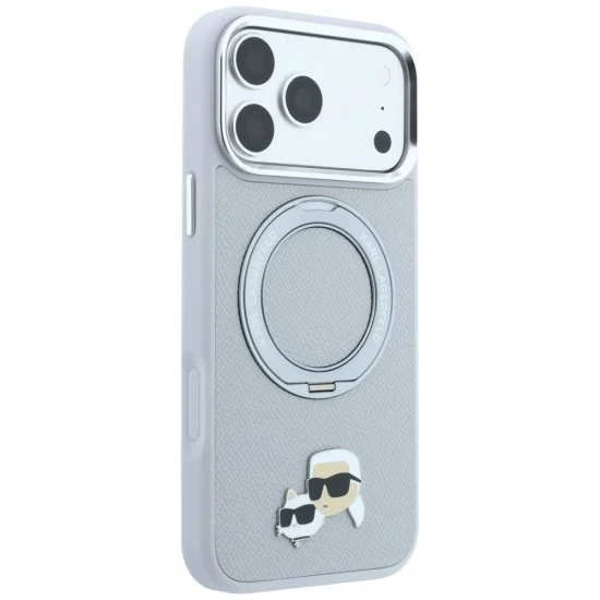 Калъф за телефон за iPhone 18 Pro / iPhone 17 Pro Leather Ring Stand 360 KC Pin MagSafe (KLHMP18LPSRSKCHG) - Karl Lagerfeld - Сив