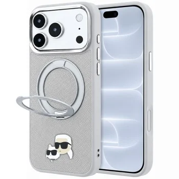 Калъф за телефон за iPhone 18 Pro / iPhone 17 Pro Leather Ring Stand 360 KC Pin MagSafe (KLHMP18LPSRSKCHG) - Karl Lagerfeld - Сив