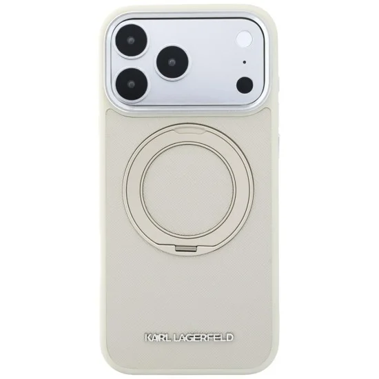 Калъф за телефон за iPhone 18 Pro / iPhone 17 Pro Ring Stand 360 Saffiano MagSafe (KLHMP18L6PSARSKME) - Karl Lagerfeld - Бежов