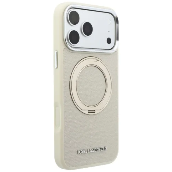 Калъф за телефон за iPhone 18 Pro / iPhone 17 Pro Ring Stand 360 Saffiano MagSafe (KLHMP18L6PSARSKME) - Karl Lagerfeld - Бежов