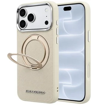 Калъф за телефон за iPhone 18 Pro / iPhone 17 Pro Ring Stand 360 Saffiano MagSafe (KLHMP18L6PSARSKME) - Karl Lagerfeld - Бежов
