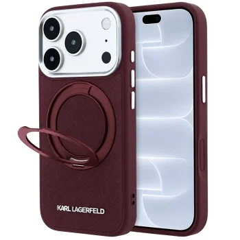 Калъф за телефон за iPhone 18 Pro / iPhone 17 Pro Ring Stand 360 Saffiano MagSafe (KLHMP18L6PSARSKMR) - Karl Lagerfeld - Бордо