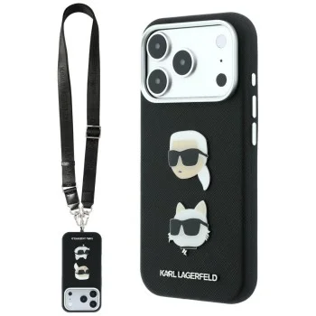 Калъф за телефон за iPhone 18 Pro / iPhone 17 Pro Saffiano K&C Heads Pins Logo Crossbody (KLHCP18LPSWFDHPSK) - Karl Lagerfeld - Черен